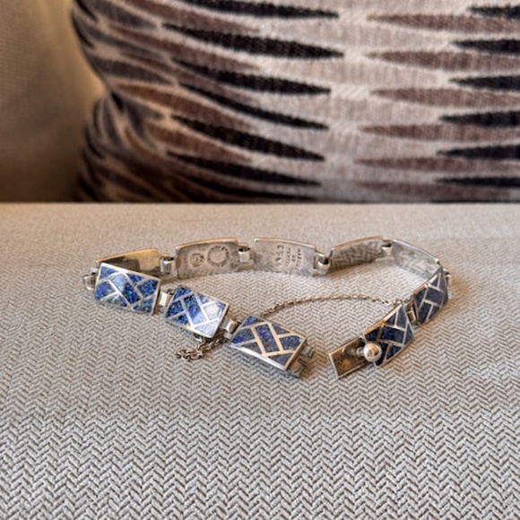 Margot de Taxco Blue Confetti Enamel Sterling Silver Bracelet & earrings - Picture 9 of 13